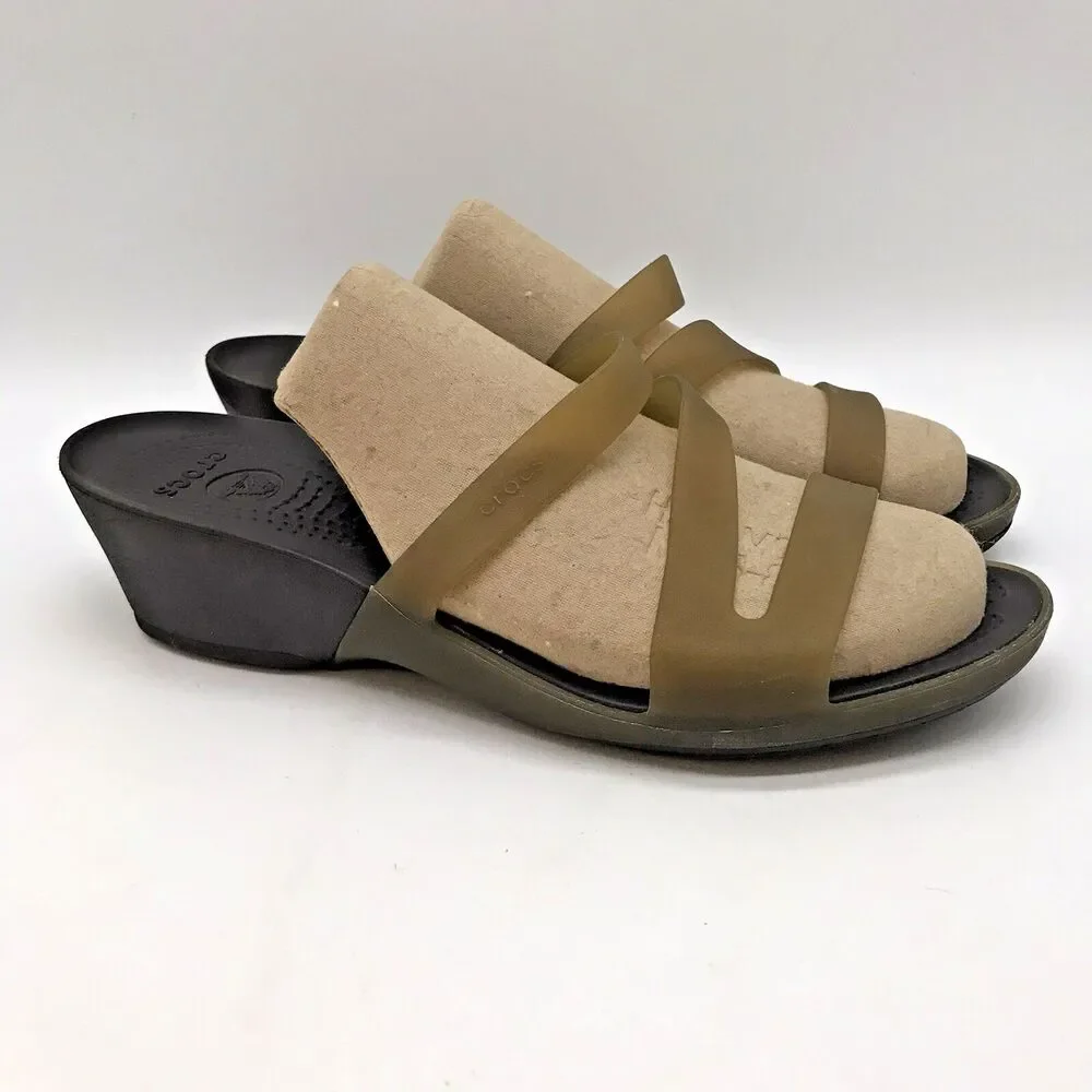 Crocs Kadee II Translucent Green Wedge Heels Women's 9 Strappy Sandals